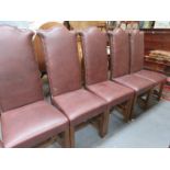 SET OF SIX LEATHER UPHOLSTERED HIGH BACK DINING CHAIRS