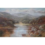 CHARLES LEADER, PAIR OF OIL ON CANVASES DEPICTING PEACEFUL RIVER LANDSCAPE SCENES,