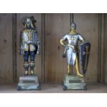 TWO PAINTED AND GILDED ITALIAN FIGURES ON ONYX STANDS- D'ARTAGNAN AND CROCIATO ITALIANO