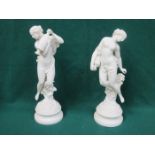 PAIR OF PARIAN WARE STYLE UNGLAZED CLASSICAL FIGURES- MORNING DEW AND EVENING DEW,