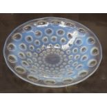 R LALIQUE OPALESCENT SHALLOW GLASS WAVE EDGED BOWL,