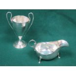 HALLMARKED SILVER SAUCE BOAT PLUS TWO HANDLED TROPHY