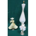TWO MURANO STYLE GLASS FIGURES PLUS LARGE MURANO STYLE GLASS TABLE LAMP