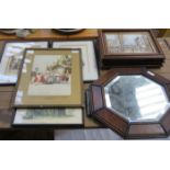 PARCEL OF VARIOUS PICTURES & PRINTS + OCTAGONAL OAK WALL MIRROR