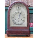 MAHOGANY BRACKET CLOCK WITH SILVER COLOURED DIAL