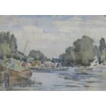 ALFRED HAYWARD, FRAMED WATERCOLOUR DEPICTING A LAKE SCENE,