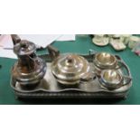 WALKER & HALL FOUR PIECE SILVER PLATED TEA SET ON TRAY