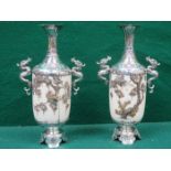 PAIR OF FINE QUALITY SHIBAYAMA CHINESE IVORY AND SILVER VASES DECORATED WITH ENAMEL AND MOTHER OF