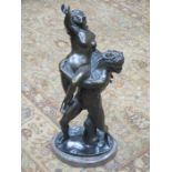 BRONZE FIGURE GROUP DEPICTING A NUDE LADY AND GENT ON MARBLE STAND, SIGNED RIVIERE,