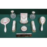 GOOD QUALITY ADIE BROS HALLMARKED SILVER GUILLOCHE ENAMELLED TEN PIECE DRESSING TABLE SET (AT