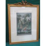 SET OF THREE GILT FRAMED POLYCHROME PRINTS DEPICTING ELIZABETHAN SCENES,