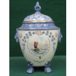 ROYAL CROWN DERBY HANDPAINTED AND GILDED STORAGE POT WITH COVER, DECORATED WITH A SEASCAPE SCENE,