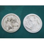 TWO MARBLE EFFECT CIRCULAR RELIEF DECORATED PLAQUES,