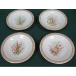 SET OF FOUR HANDPAINTED AND GILDED ROYAL WORCESTER CERAMIC CAKE PLATES