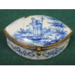 BLUE AND WHITE DELFT STYLE OVAL BILSTON PILL BOX (AT FAULT)