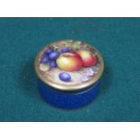 ROYAL WORCESTER HANDPAINTED AND GILDED FRUIT DECORATED CERAMIC PILL BOX, SIGNED W BEE,