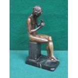 BRONZE SEATED FIGURE OF A NUDE FIGURE (AT FAULT) WITH MOUNTED PLAQUE OF MARCEL KLEIN