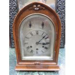 OAK CASED BRACKET CLOCK WITH SILVER COLOURED DIAL