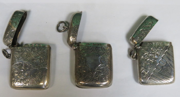 THREE VARIOUS HALLMARKED SILVER VESTA CASES