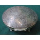 HALLMARKED SILVER MIDDLE EASTERN STYLE STORAGE BOX ON RAISED SUPPORTS WITH HINGED COVER