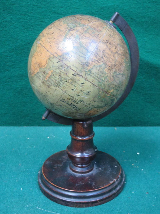 19th CENTURY TERRESTRIAL GLOBE BY C ABEL-KLINGER, ON MAHOGANY STAND WITH METAL SUPPORT,