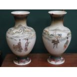 PAIR OF JAPANESE HANDPAINTED CERAMICS VASES APPROXIMATELY 40cm HIGH