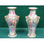 PAIR OF CANTONESE CERAMIC VASES, HANDPAINTED WITH FLORAL DECORATION AND ORIENTAL FIGURES (AT FAULT),