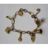 9ct GOLD CHARM BRACELET WITH CHARMS