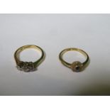 18ct GOLD THREE STONE DIAMOND RING AND ANOTHER 18ct GOLD DRESS RING