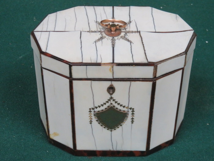 FINE QUALITY OF IVORY AND TORTOISE SHELL TEA CADDY (AT FAULT)