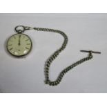 HALLMARKED SILVER POCKET WATCH WITH ENAMELLED DIAL AND ALBERT CHAIN