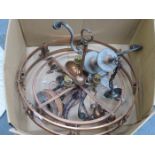 VINTAGE COPPER ART NOUVEAU STYLE CEILING LIGHT FITTING WITH SHADE AND TWO OTHER LAMPS