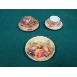 ROYAL WORCESTER FRUIT DECORATED SMALL CUP AND SAUCER, SIGNED (AT FAULT),