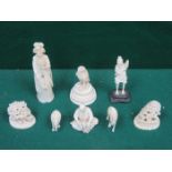 MIXED LOT OF VARIOUS IVORY CARVINGS, ORIENTAL AND MIDDLE EASTERN, ETC.