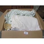 BOX OF LINEN, NAPKINS, TABLE CLOTHES ETC.