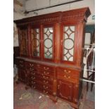 REPRODUCTION MAHOGANY FOUR DOOR GLAZED BREAKFRONT BOOKCASE