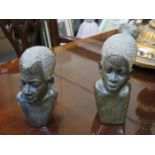 PAIR OF SOAPSTONE AFRICAN STYLE BUSTS