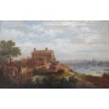 COLLINGWOOD GILT FRAMED OIL ON CANVAS DEPICTING A VIEW OF THE MERSEY POSSIBLY FROM TRANMERE SIGNED