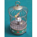 GILT METAL AND CLOISONNE STYLE SINGING BIRD CAGE AUTOMETER