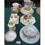 SUNDRY CERAMICS INCLUDING WEDGWOOD, CLARICE CLIFF, AND SMALL SATSUMA VASE, ETC.