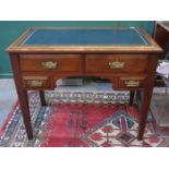 MAHOGANY FOUR DRAWER WRITING DESK WITH LEATHER INSERT