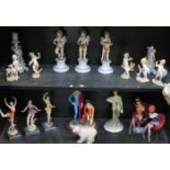 TWO SHELVES OF VARIOUS CONTINENTAL STYLE CERAMIC FIGURES