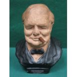 WORLD WAR II PAINTED TERRACOTTA BUST FORM CIGARETTE LIGHTER DEPICTING WINSTON CHURCHILL BY PETER