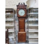 OAK AND MAHOGANY CASED LONGCASE CLOCK WITH CIRCULAR & ENAMELLED DIAL