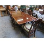 REPRODUCTION MAHOGANY EXTENDING DINING TABLE WITH SIX (FOUR AND TWO) CHAIRS PLUS TWO EXTRA LEAVES