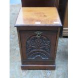 CARVED MAHOGANY COAL SCUTTLE AND CARVED OAK SERVING TRAY