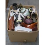 BOX OF SUNDRY CERAMICS AND GLASS,