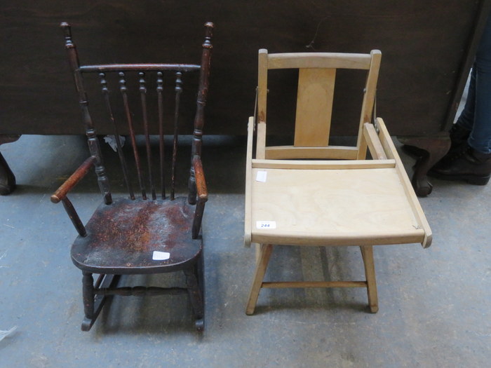 CHILDS' HIGH CHAIR AND ROCKING CHAIR