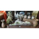 MIXTURE OF VARIOUS STONEWARE GARDEN ORNAMENTS