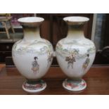PAIR OF JAPANESE HANDPAINTED CERAMICS VASES APPROXIMATELY 40cm HIGH